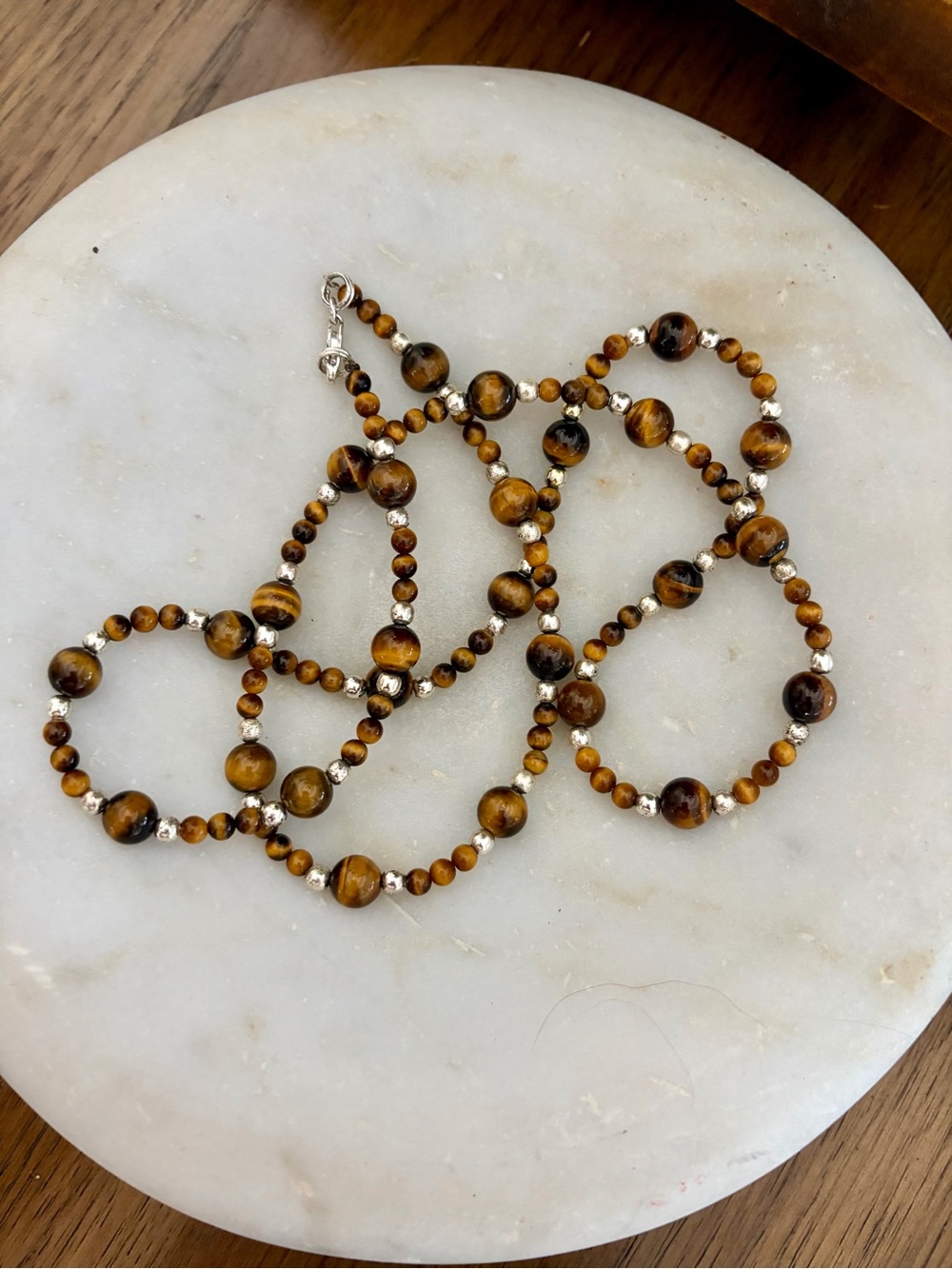 Natural Tiger’s Eye Gemstone Beaded Necklace 30” Long